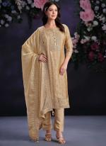 Shimmer Organza Cream Festival Wear Embroidery Work Straight Suit